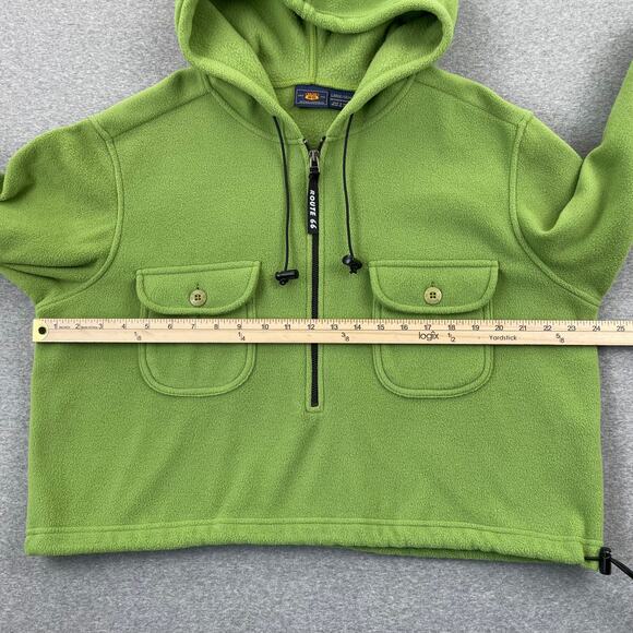 Y2K Route 66 Fleece Sweatshirt Womens L Lime Green Cropped Hoodie 1/2 Zip Retro - Picture 6 of 16